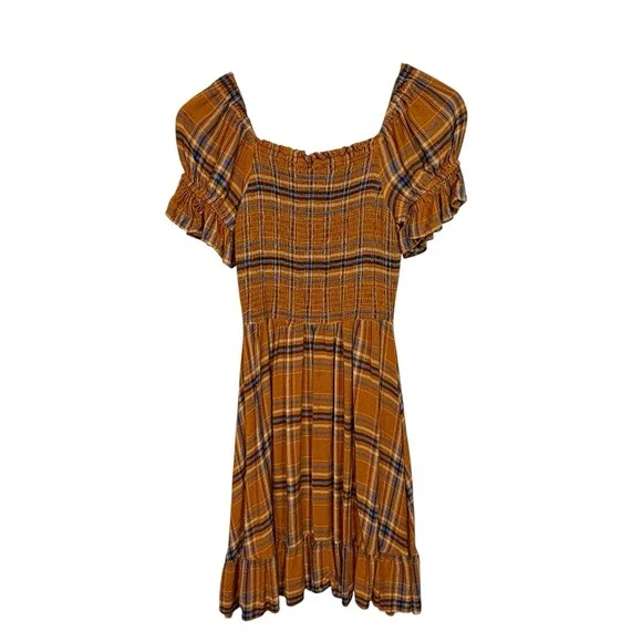 Cottagecore Smocked Dress S/M Plaid Tartan Prairie Academia Milkmaid Boho Folk - Picture 1 of 8